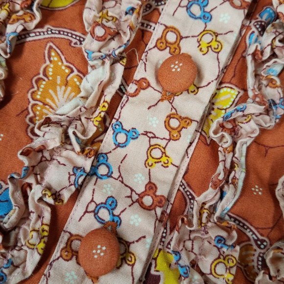 Disney Shirt Girl's Kid's 14 Orange Button Front Mickey Mouse Floral Ruffles - Picture 5 of 10